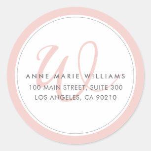 Sticker Rond Monogramme minimaliste rose blush à deux bordures