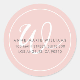 Sticker Rond Monogramme minimaliste rose blush blanc bordure sc