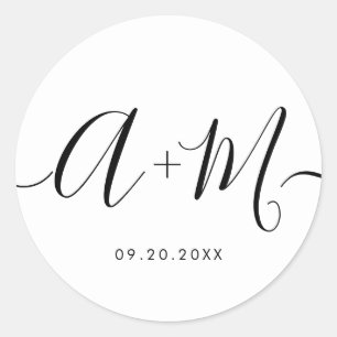 Sticker Rond Monogramme minimaliste Script Date de mariage pers