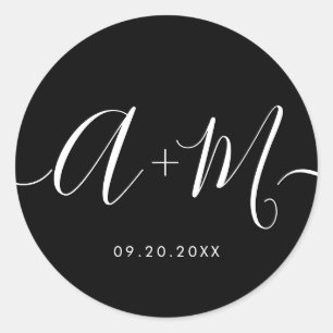 Sticker Rond Monogramme minimaliste Script Date de mariage pers
