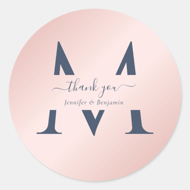 Sticker Rond Monogramme moderne Blush de la Marine Favoriser le (Devant)