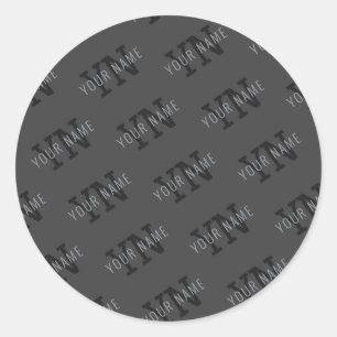 Sticker Rond Monogramme moderne Carrelé gris foncé Nom/autre te