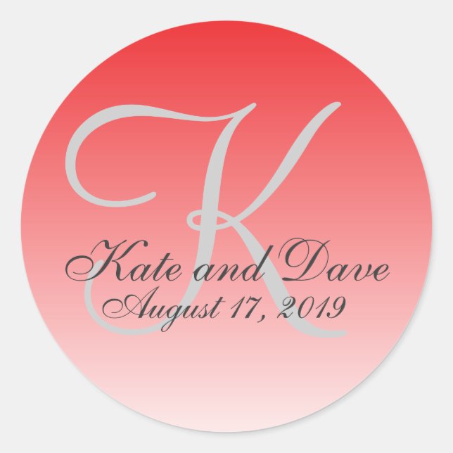 Sticker Rond Monogramme moderne Crimson rouge Faveur de mariage (Devant)