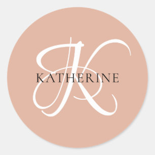 Sticker Rond Monogramme moderne élégant Script rose pâle