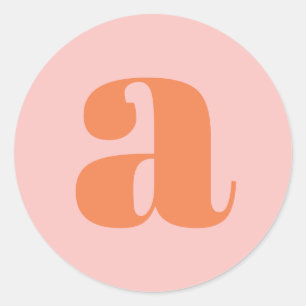 Sticker Rond Monogramme Moderne Lettre Initiale Rose Orange Pas