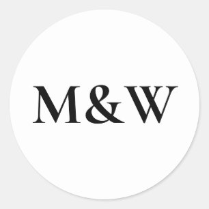 Sticker Rond Monogramme Moderne Mariage Gras Noir & Blanc