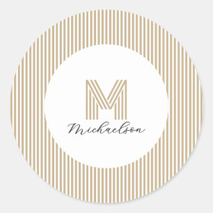 Sticker Rond Monogramme Moderne Minimaliste à Rayures Dorées