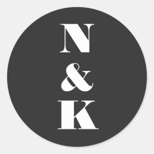 Sticker Rond Monogramme moderne minimaliste Noir Mariage élégan