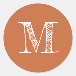 Sticker Rond Monogramme moderne Monogramme initial orange brûlé