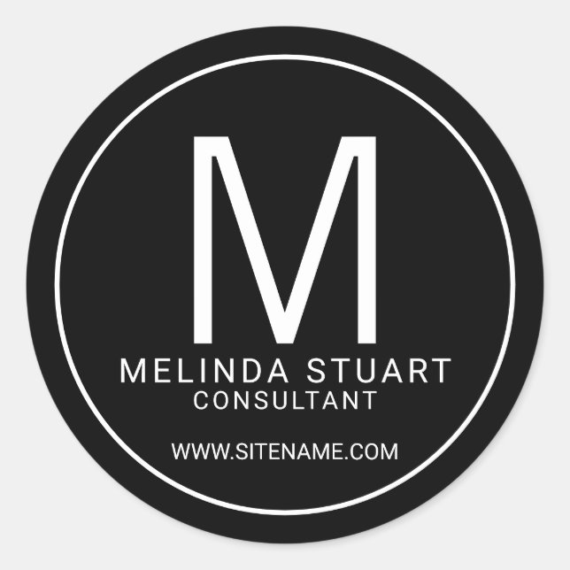 Sticker Rond Monogramme moderne noir et blanc (Devant)