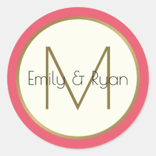 Sticker Rond Monogramme moderne or et rose