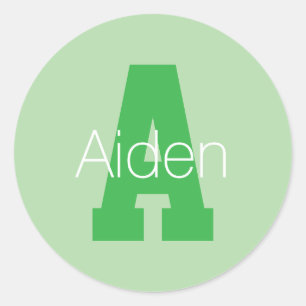 Sticker Rond Monogramme moderne   Pale & Kelly Green