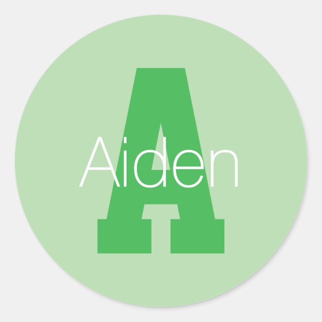 Sticker Rond Monogramme moderne | Pale & Kelly Green (Devant)