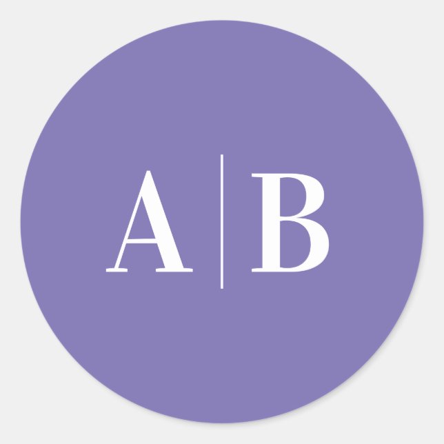 Sticker Rond Monogramme moderne Periwinkle et Mariage blanc (Devant)