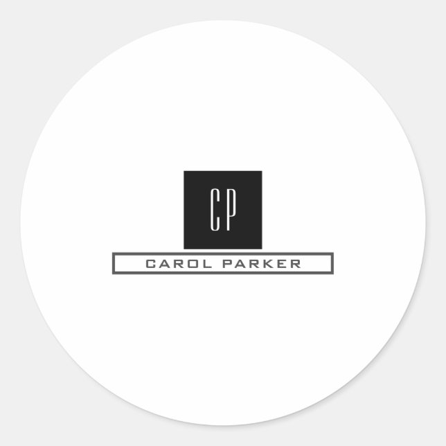 Sticker Rond Monogramme moderne Professional Plain Nom simple (Devant)