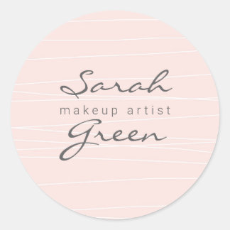 Sticker Rond monogramme moderne rose pâle rayures élégant