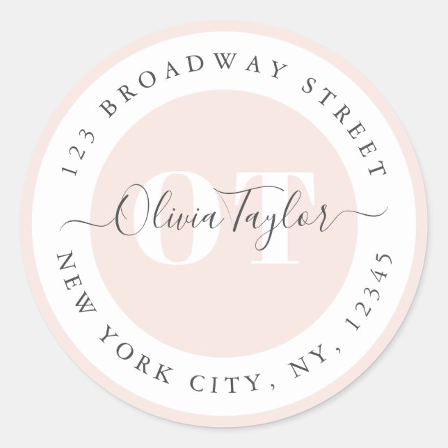 Sticker Rond Monogramme moderne Script rose Adresse de retour (Devant)