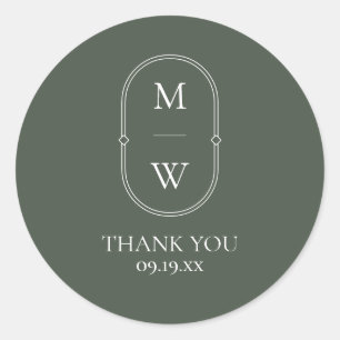 Sticker Rond Monogramme Moss Mariage vert minimaliste Merci