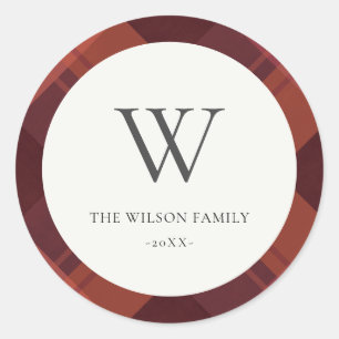 Sticker Rond Monogramme Motif plaqué moderne Maroon rouge Marsa