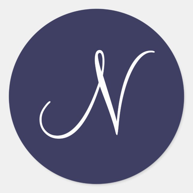 Sticker Rond Monogramme N, blanc sur bleu marine, (Devant)