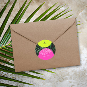 Sticker Rond Monogramme Neon Arches Tropical Palm Leaf Mariage