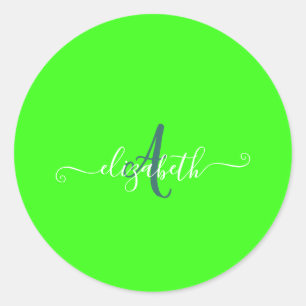 Sticker Rond Monogramme Néon Fluorescent Vert