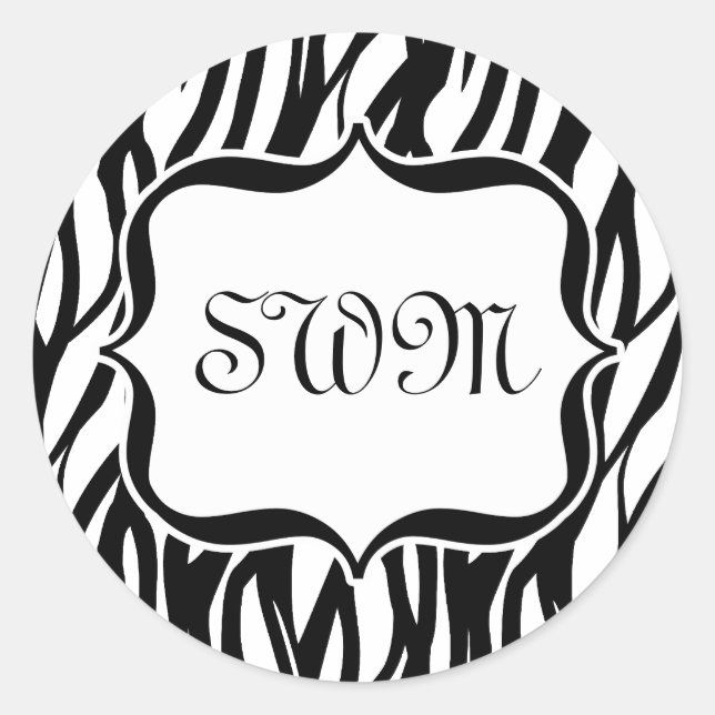 Sticker Rond Monogramme noir/blanc Funky Zebra (Devant)