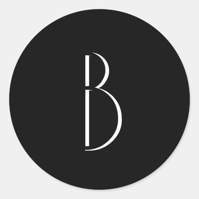 Sticker Rond Monogramme Noir Blanc Minimal Typographie moderne (Devant)