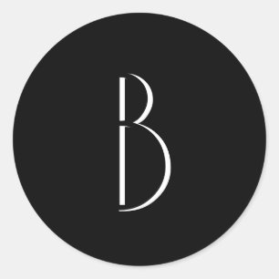 Sticker Rond Monogramme Noir Blanc Minimal Typographie moderne