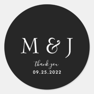 Sticker Rond Monogramme noir classique minimaliste Classic Rond