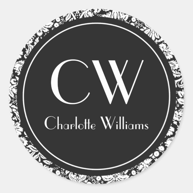 Sticker Rond Monogramme noir Damas (Devant)