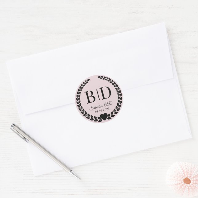 Sticker Rond Monogramme noir et blanc simple et élégant (Enveloppe)