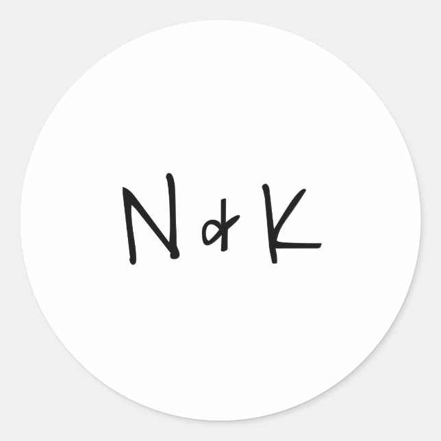 Sticker Rond Monogramme noir et blanc simple Mariage moderne (Devant)