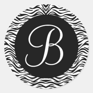 Sticker Rond Monogramme noir et blanc Zèbre Mariage V02