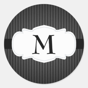 Sticker Rond Monogramme noir et gris de rayures verticales