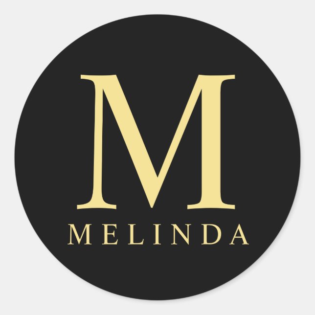 Sticker Rond Monogramme noir et or élégant (Devant)