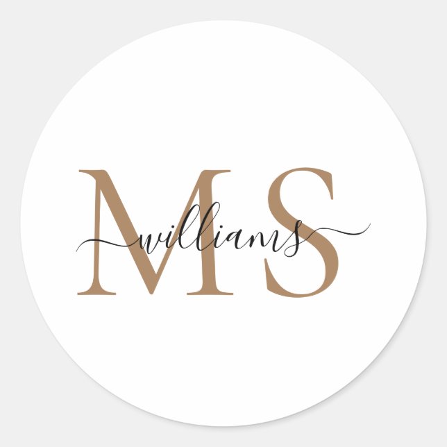 Sticker Rond Monogramme noir et or Nom Mariage Classic Round S (Devant)