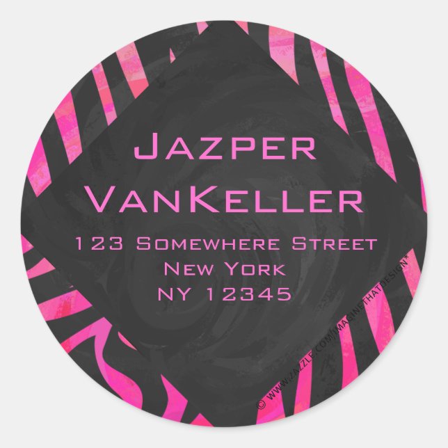 Sticker Rond Monogramme noir et rose chaud Zebra Design (Devant)