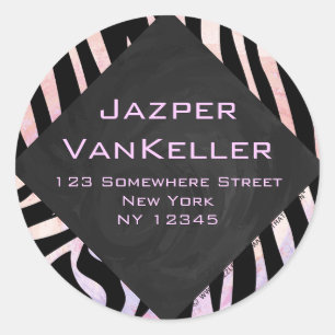 Sticker Rond Monogramme noir et rose Zebra