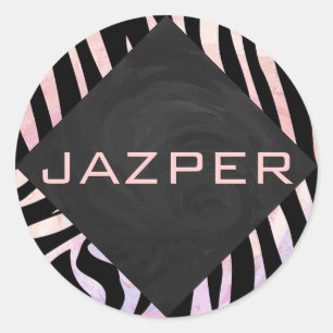 Sticker Rond Monogramme noir et rose Zebra