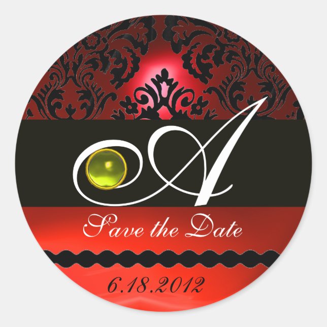 Sticker Rond MONOGRAMME NOIR ET ROUGE, Topaz Jaune (Devant)