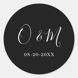 Sticker Rond Monogramme noir minimaliste élégant Mariage classi