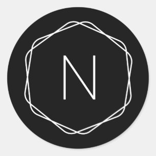 Sticker Rond Monogramme noir moderne octogone rond