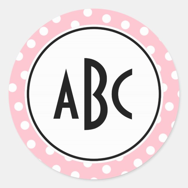 Sticker Rond Monogramme noir rose et blanc Pois (Devant)