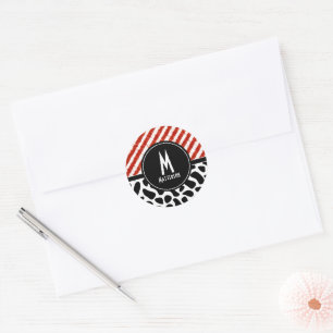 Sticker Rond Monogramme noir rouge Motif personnalisé