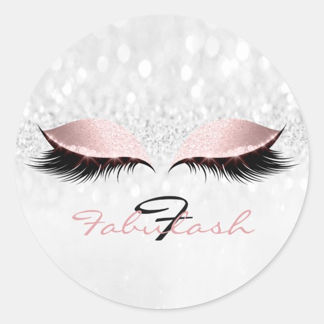 Sticker Rond Monogramme Nom Parties scintillant Rose Yeux Lash  (Devant)