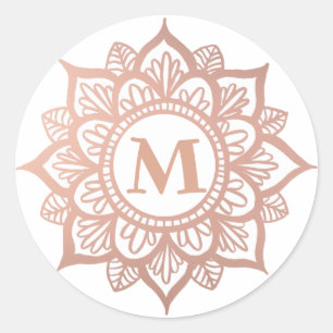 Sticker Rond Monogramme Nouveau Mandala Rose Gold