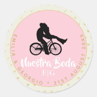 Sticker Rond Monogramme Nuestra Boda Espagnol Mariage Cadeau Fa