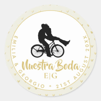 Sticker Rond Monogramme Nuestra Boda Espagnol Mariage Cadeau Fa