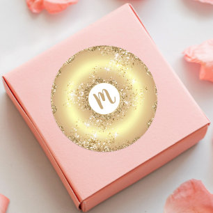 Sticker Rond Monogramme or beignets parties scintillant brillan